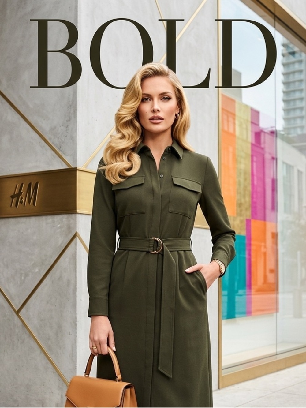 H&M Conscious Olive Green Utility Shirt Dress Belted Safari Midi
Military Size S